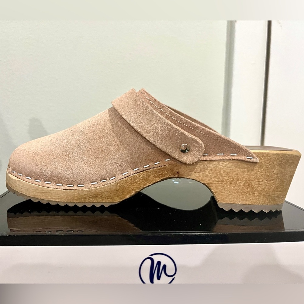 MIA Blush Pink Leather Clog Mules with Wood Heel - Picture 13 of 16